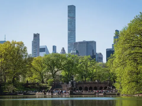 Bethesda Terrace and the Midtown skyline seen across the Lake in Central Park
